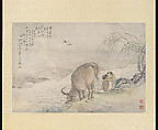 Herd-boys and Buffalo, Qian Huian (Chinese, 1833–1911), Hanging scroll; ink and color on paper, China