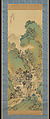 Waterfall in Summer Mountain, Nakabayashi Chikutō (Japanese, 1776–1853), Hanging scroll; ink and color on silk, Japan