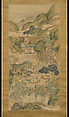 Lanting Gathering in Blue and Green, Tsubaki Kakoku (Japanese, 1825–1850), Hanging scroll; ink and color on silk, Japan