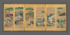 The Tale of Genji, Iwasa school, Pair of six-panel screens: ink and color on paper, Japan
