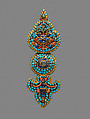 Ear Ornament for a  Deity, Gold, coral, and turquoise, Nepal