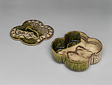 Covered Vessel (Futamono) with Plum Tree, Stoneware with iron and copper green overglaze decoration (Mino ware, Oribe type), Japan