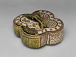 Covered Vessel (Futamono) with Plum Tree, Stoneware with iron and copper green overglaze decoration (Mino ware, Oribe type), Japan