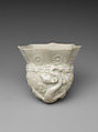 Cup modeled after a rhyton, Stoneware with relief decoration under clear glaze, China