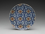 Dish with Stylized Floral Pattern, Porcelain with underglaze blue and overglaze enamels (Hizen ware, Nabeshima type), Japan