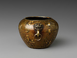 Incense burner with animal-mask handles, Copper alloy, splash gilding, China