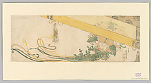 Basket of Flowers with Bamboo Blind, Katsushika Hokusai (Japanese, Tokyo (Edo) 1760–1849 Tokyo (Edo)), Woodblock print (surimono); ink and color on paper, Japan