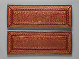 Sutra Covers with the Eight Buddhist Treasures, Red lacquer with incised decoration inlaid with gold , China
