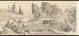 Landscape after Hua Yan, Liu Yanchong (Chinese, 1808–1847), Handscroll; ink and color on paper, China