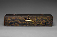 Black lacquer box with phoenix designs, Lacquer with gold paint and metal fittings, Korea