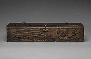 Black lacquer box with phoenix designs, Lacquer with gold paint and metal fittings, Korea