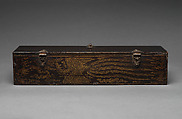 Black lacquer box with phoenix designs, Lacquer with gold paint and metal fittings, Korea