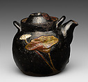 Teapot, Pottery covered with glaze and ornamented at sides (Kikko ware), Japan
