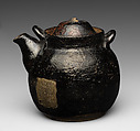 Teapot, Pottery covered with glaze and ornamented at sides (Kikko ware), Japan
