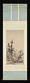 Small dwelling in a dense grove of trees, Chen Mei (Chinese, c. 1694–c. 1745), Hanging scroll; ink and color on paper, China