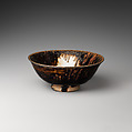 Teabowl, Paste decorated with glaze; brass rim at top (Seto ware), Japan