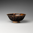 Teabowl, Paste decorated with glaze; brass rim at top (Seto ware), Japan