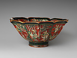 Hexagonal Foliated Bowl with Auspicious Chinese Themes and Sages, Aoki Mokubei (Japanese, 1767–1833), Porcelain with polychrome overglaze and gold decoration (Kyoto ware), Japan