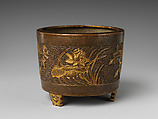 Incense burner with flowers, Attributed to Hu Wenming (Chinese, active late 16th–early 17th century), Copper alloy, parcel gilding, silver inlay, China