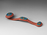 Ruyi scepter, Red lacquer with cloisonné inserts, China