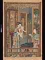 Interior with Woman, Child and Nurse, Unidentified artist, Hanging scroll; ink and color on silk, China