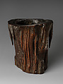 Brush pot in the shape of a tree trunk, Wood, China