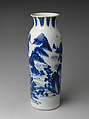 Vase with landscape and poem by Zhu Xi, Porcelain painted in underglaze cobalt blue (Jingdezhen ware), China