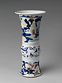 Vase with landscape scenes, Porcelain painted in underglaze cobalt blue, copper red, and light green (Jingdezhen ware), China