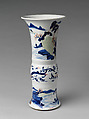 Vase with landscape scenes, Porcelain painted in underglaze cobalt blue, copper red, and light green (Jingdezhen ware), China