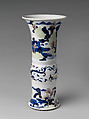 Vase with landscape scenes, Porcelain painted in underglaze cobalt blue, copper red, and light green (Jingdezhen ware), China