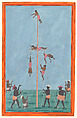 A troupe of acrobats performing daring feats, Opaque pigments on laid paper, India, Thanjavur, Tamil Nadu