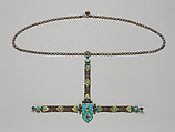 Belt with Attached Chain, Silver and gold, with turquoise and rubies, Tibet