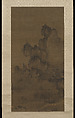 Evening bell from mist-shrouded temple (left); Autumn moon over Lake Dongting (right), Style of An Gyeon (Korean), Pair of hanging scrolls; ink on silk, Korea