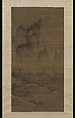 Evening bell from mist-shrouded temple (left); Autumn moon over Lake Dongting (right), Style of An Gyeon (Korean), Pair of hanging scrolls; ink on silk, Korea