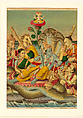 Vishnu Narayana on the divine serpent Shesha (Shri Sheshanarayana), Chromolithographic print on paper, India, Mumbai, Maharashtra