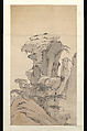 Scholar Contemplating Towering Rock, Unidentified artist, Hanging scroll; ink and color on paper, China