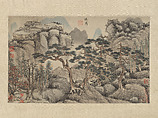 Landscape with Four Pines, In the style of Shen Zhou (Chinese, 1427–1509), Album leaf mounted as a hanging scroll; ink and color on paper, China
