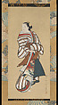 Standing Courtesan Looking Over Her Shoulder, Kaigetsudō Dohan (active 1710–16), Hanging scroll; ink and color on paper, Japan
