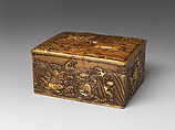 Covered box with three animals crossing a river, Lu Weiliang (Chinese, active 17th century), Copper alloy, parcel gilding, China