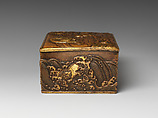 Covered box with three animals crossing a river, Lu Weiliang (Chinese, active 17th century), Copper alloy, parcel gilding, China