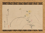 Chrysanthemums and Hokku Poem “With the Passing of Autumn”, Matsuo Bashō  Japanese, Hanging scroll; ink and color on paper, Japan