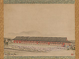 Archery Contest at Rengeō’in (Sanjūsangendō), Hara Zaimei Japanese, Hanging scroll; ink and color on paper, Japan