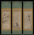 Hawks, Mitani Tōshuku (Unkoku Tōshuku)  Japanese, Triptych of hanging scrolls: ink on paper, Japan