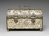 Bridal casket, Teak, mother-of-pearl veneer and painted interior with silver mounts, India, Gujarat, and Goa or Lisbon