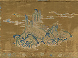 Valance with landscape, Silk and metal thread embroidery on silk satin, China