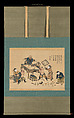 Manchus Quarrel During a Chess Game, Hanging scroll; woodblock print; ink on paper with additional hand coloring, China