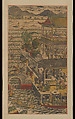 Scenic View of Yueyang Tower, Hanging scroll; woodblock print; ink on paper with additional hand coloring, China