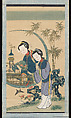 Two Beauties Enjoy a Butterfly, Hanging scroll; woodblock print; ink on paper with additional hand coloring, China