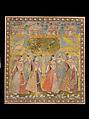 Sarat Purnima, the Autumn Festival: Gopis Dance in the Forest, Opaque watercolor on cotton cloth, India, Rajasthen, Kishangarh