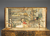 Wooden chest with print "Gusu Beauty in Winter" pasted inside, Pinewood (chest); polychrome woodblock print; ink and color on paper, China, Suzhou (print)